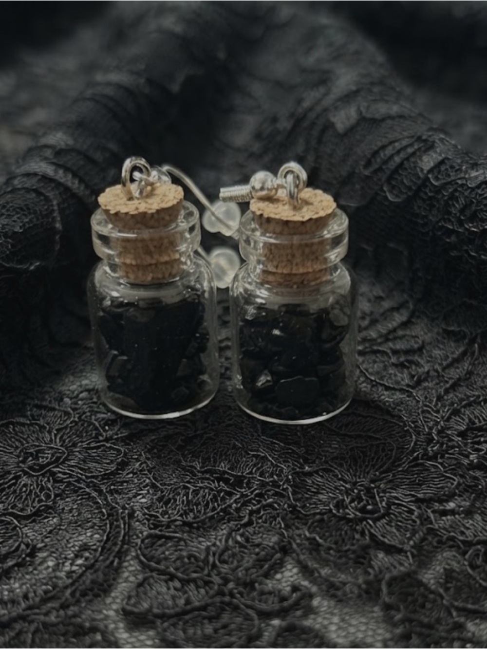 Handmade Black Tourmaline Crystal Spell Jar Earrings - Picture 2 of 3